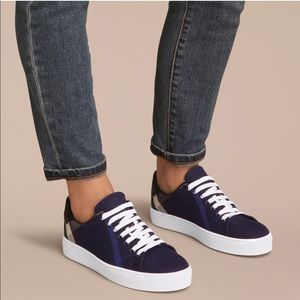 house check and leather sneakers